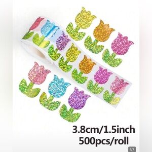 Holographic Glitter Tulip Stickers Roll- 500 Stickers